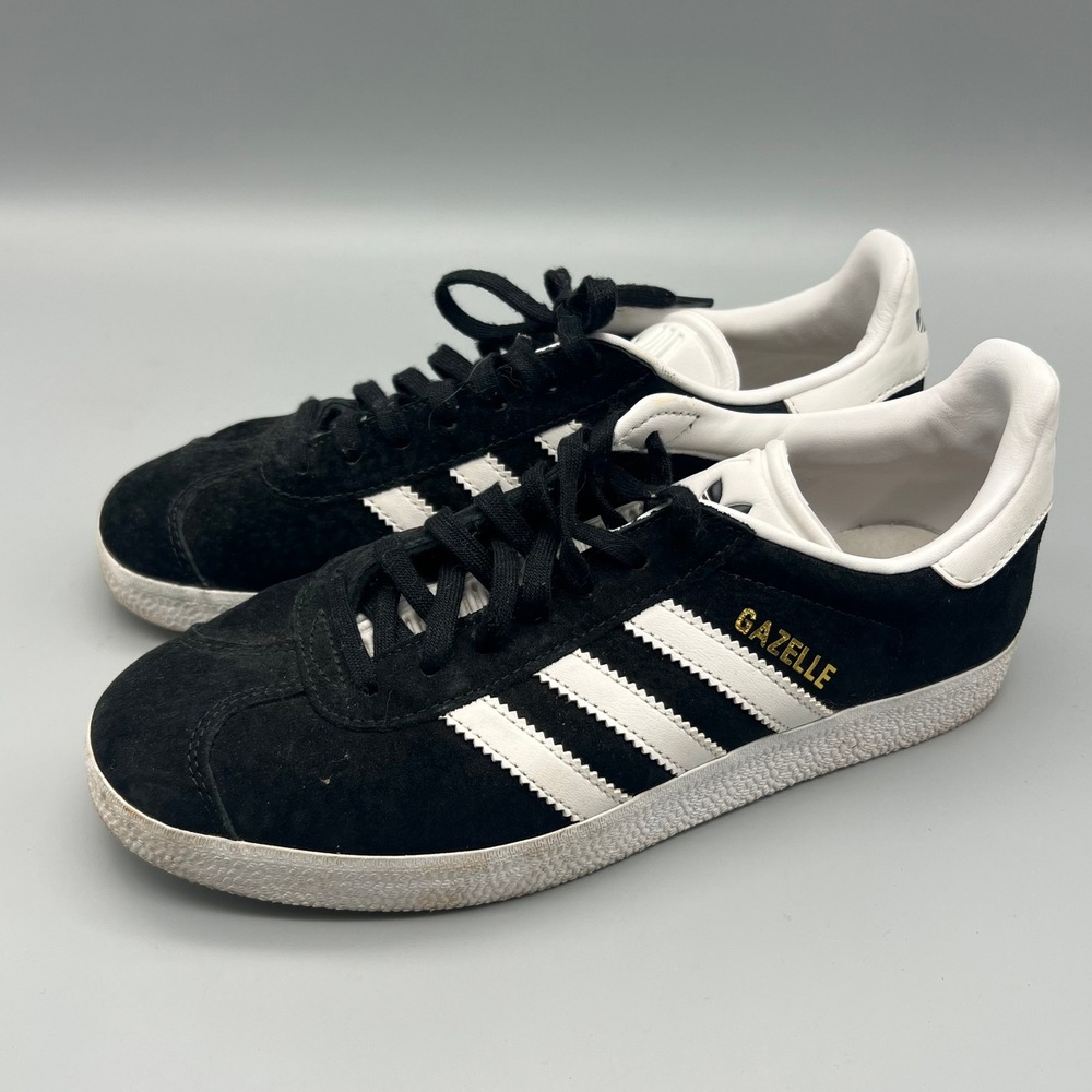 Adidas Gazelle Sneakers Womens 6.5 Black White Suede Low Top BA9595 EUC